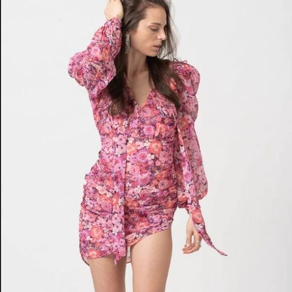 NEW For Love and Lemons Cheyenne Pink Floral Mini Dress XS - Picture 4 of 15